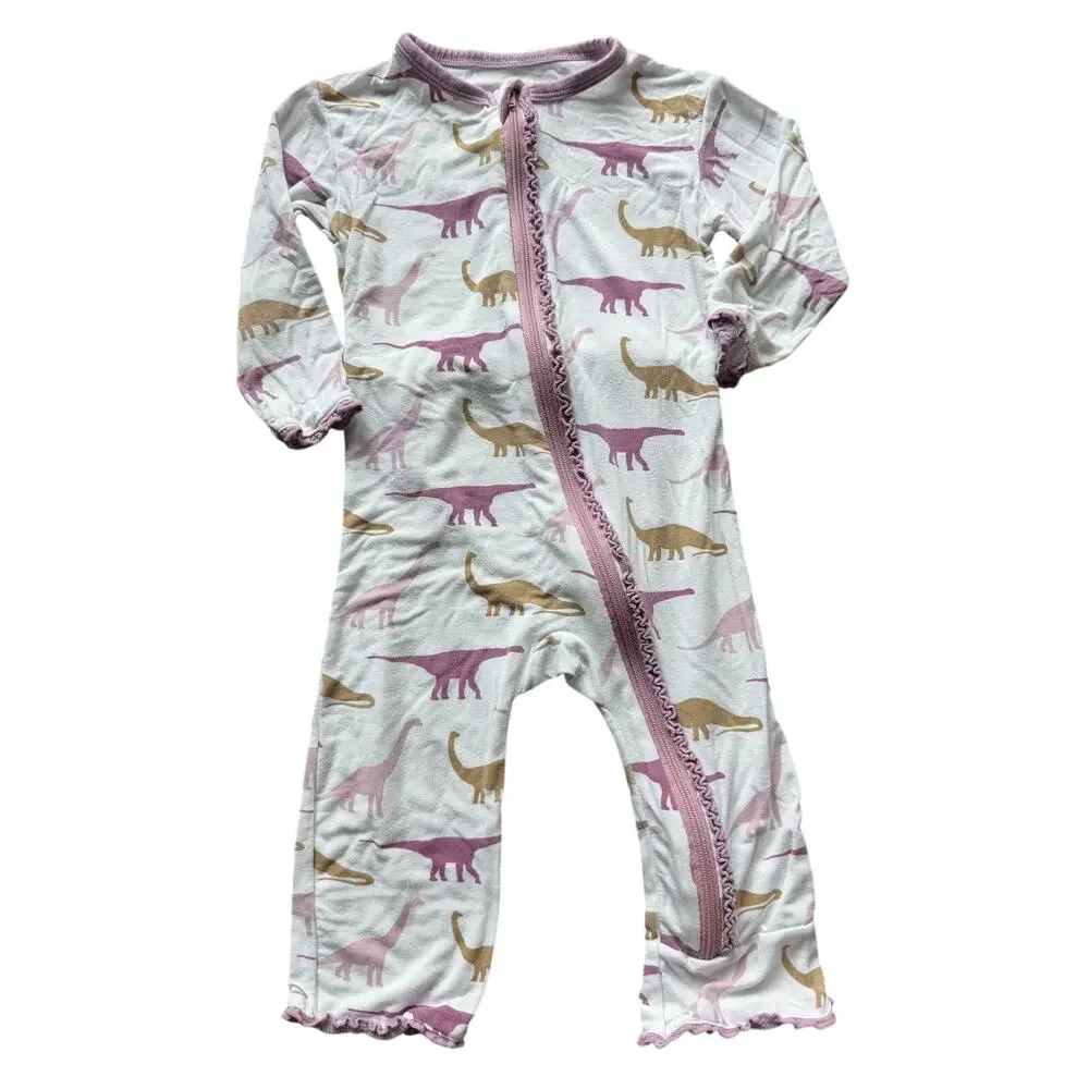 Kickee Pants Print Coverall with 2 Way Zipper 3-6 month pink dinos